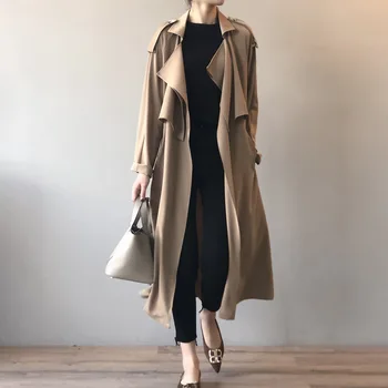 2023 весна новая мода темперамент длинная ветровка женская ретро британский стиль свободное пальто женское