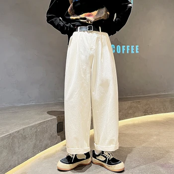 Хлопчатобумажные повседневные брюки Оверсайз, мужские модные Свободные широкие брюки, мужская японская уличная одежда, прямые брюки в стиле хип-хоп, мужские брюки