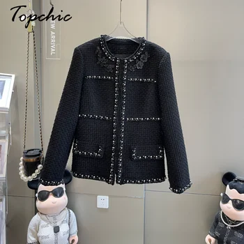 Роскошные куртки с бисером для женщин 2023, осенне-зимнее высококачественное черное шерстяное пальто, корейская модная верхняя одежда abrigo mujer