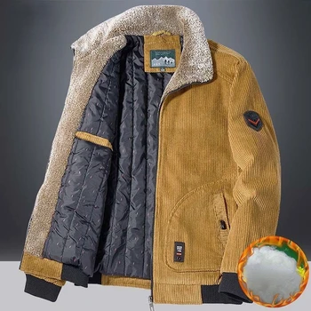Зимняя мужская куртка, вельветовое утолщенное хлопковое пальто, куртка-бомбер, Теплые короткие топы большого размера, Новые модные свободные пальто