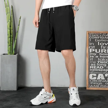 Летние мужские быстросохнущие шорты, Модные Тонкие Брюки прямого кроя из пяти частей с завязками на шортах