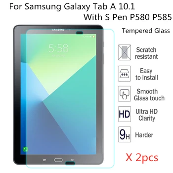 2шт Премиум 0,3 мм 9H Протектор экрана из закаленного стекла для Samsung Galaxy Tab A 10,1 С защитной пленкой S Pen P580 P585