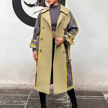 Дизайн чувство индивидуальности темперамент пальто в стиле светской львицы 2023 осень-зима двубортное с сращиванием в виде решетки в длинном