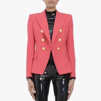 Высококачественная новейшая красивая дизайнерская куртка, женский классический двубортный блейзер с металлическими пуговицами в виде льва, приталенный блейзер кораллового цвета