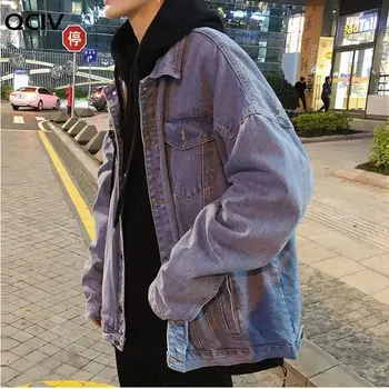 Куртка Мужская Джинсовая Винтажная синяя Свободная Плюс Размер 2XL, уличная одежда на каждый день, мужское пальто Harajuku, Классическое универсальное повседневное корейское