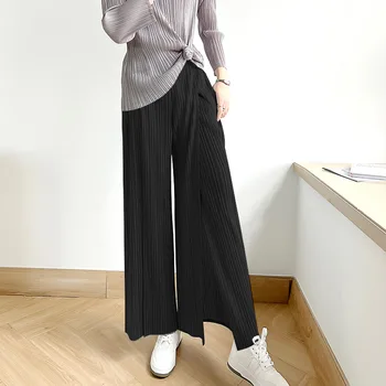 2023 Плиссированные брюки Miyake, Японский стиль, Брюки свободного кроя с высокой талией, Высокое качество, Весенне-летние повседневные удобные брюки, широкие штанины