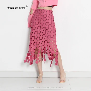 Летняя трендовая юбка миди с вырезом, Свободная юбка с нерегулярным подолом, женская юбка с высокой талией, однотонная юбка в стиле пэчворк с кисточками RS121