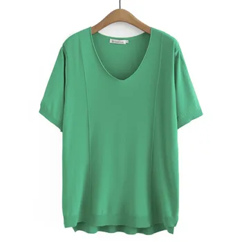Женская футболка больших размеров 2023, Летние трикотажные топы из Ледяного шелка с коротким рукавом, Свободные футболки, Одежда Оверсайз, A2-2319