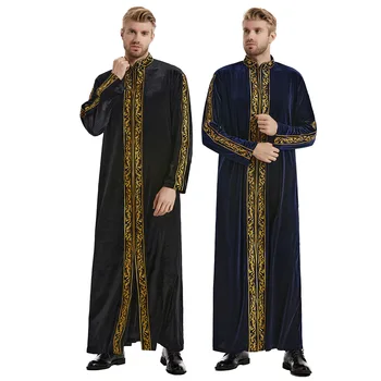 Мужской халат с золотой бархатной вышивкой для мусульман Ближнего Востока, Арабское исламское платье для молитвы, Национальный костюм, Благородный роскошный топ с длинными рукавами