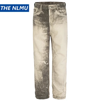 Винтажные джинсы в стиле гранж, Уличная мода, прямые тонкие джинсовые брюки, Роскошные дизайнерские мужские джинсы