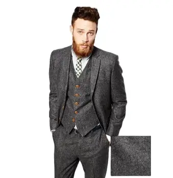 Новейший дизайн Пальто и брюк, Коричневый Брендовый Твидовый костюм Для Мужчин, Приталенный Костюм на заказ, Свадебный Мужской Блейзер для курения, 3 шт. (куртка + брюки + жилет)