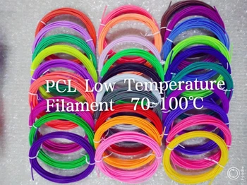 Низкотемпературная 3D-ручка PCL с нитью накала 1,75 мм, Температура печати: 70 ~ 100 ℃, 20 цветов * 5 М Всего 100 м, подходит для низкотемпературной 3D-ручки