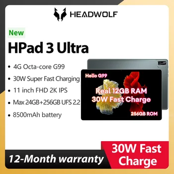 HEADWOLF HPad3 Ultra Android 12 Планшет 11 дюймов MTK G99 Восьмиядерный Макс 24 ГБ ОЗУ 256 ГБ ПЗУ Телефон Планшетный ПК 8500 мАч 30 Вт Зарядка