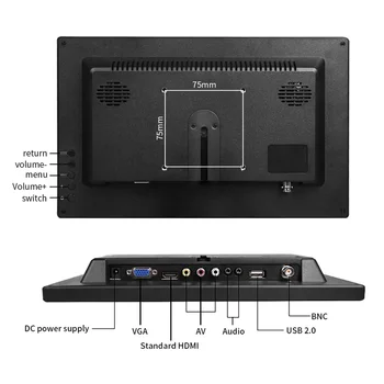 HD монитор ПК 1366x768 портативный монитор ЖК-телевизор с дисплеем PS4 с HDMI VGA USB AV BNC 12/10,1 дюймовый игровой монитор