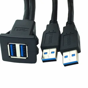 Удлинительный черный кабель с двумя разъемами USB 3.0 A от мужчины к женщине для крепления на панели с защелкой