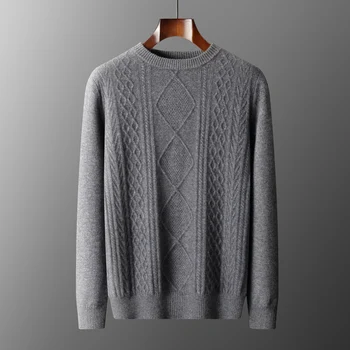 Осенне-зимняя мужская Новая 100% кашемировая морозостойкая трикотажная одежда, пуловер с круглым вырезом и бриллиантами, мягкая блузка