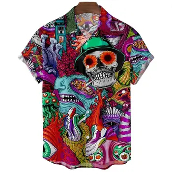 Гавайская рубашка с 3D принтом Черепа 2022, Свободные дышащие мужские Рубашки, Повседневная модная мужская одежда с коротким рукавом, уличная рубашка