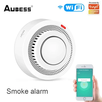Tuya WiFi Дымовая сигнализация Датчик обнаружения дыма Приложение Smart Life Дистанционное управление Высокочувствительное обнаружение Умного дома с низким энергопотреблением