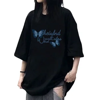 Летняя новая футболка большого размера из 100% хлопка с короткими рукавами в студенческом корейском стиле, свободный облегающий топ Ins, модный топ для женщин