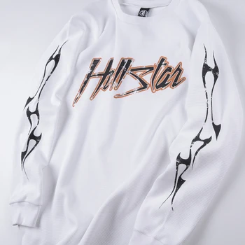 Американская уличная классическая белая футболка Hellstar с длинными рукавами, цветная футболка с круглым вырезом и буквенным принтом, уличная одежда, Унисекс, топ, футболка