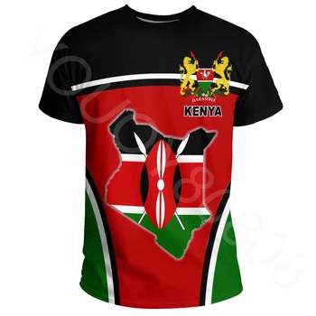 Мужская одежда Африканского региона, летняя футболка с круглым вырезом и коротким рукавом в стиле харадзюку с 3D принтом - флаг события в Кении