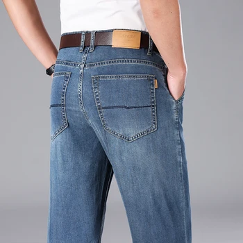 Летние мужские джинсы из мягкой ткани Lyocell, Деловые Джинсы с высокой талией, Свободного кроя, Тонкие Свободные прямые брюки, повседневные брюки