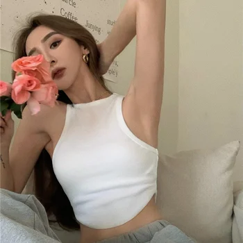 Ihkke Корейский женский Короткий Шикарный Сексуальный тонкий укороченный Топ, модный однотонный жилет