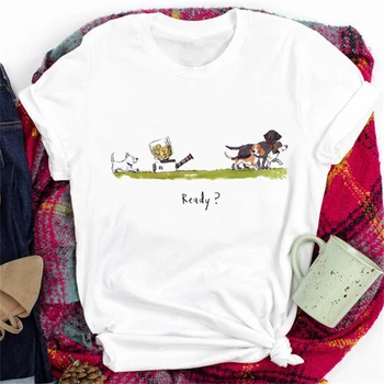 Женская рождественская веселая повседневная универсальная женская футболка, модная зимняя базовая футболка с рисунком веселой собаки с коротким рукавом