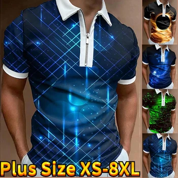 2023, мужская модная рубашка-поло на молнии с 3D цифровым принтом, мужская рубашка-поло с коротким рукавом, Летняя мужская одежда, футболка