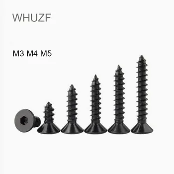 WHUZF 50/100 шт. M3 M4 M5 Саморез с Потайной головкой и Шестигранным гнездом Из углеродистой стали с плоской Шестигранной головкой