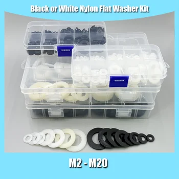 Черная или Белая Пластиковая Нейлоновая Шайба Плоская Распорная Шайба Уплотнения Прокладка Уплотнительное кольцо Ассортимент от M2 M3 M4 M5 M6M8 до M20