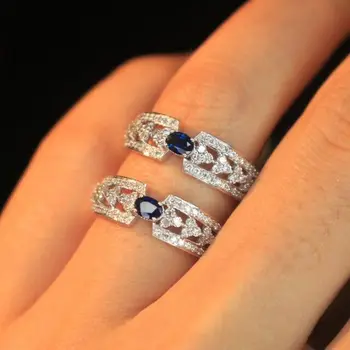 100% Стерлингового серебра 925 пробы, Сапфировое кольцо для женщин, Изящные Обручальные кольца, Обручальные кольца с драгоценным камнем, Сапфировые кольца